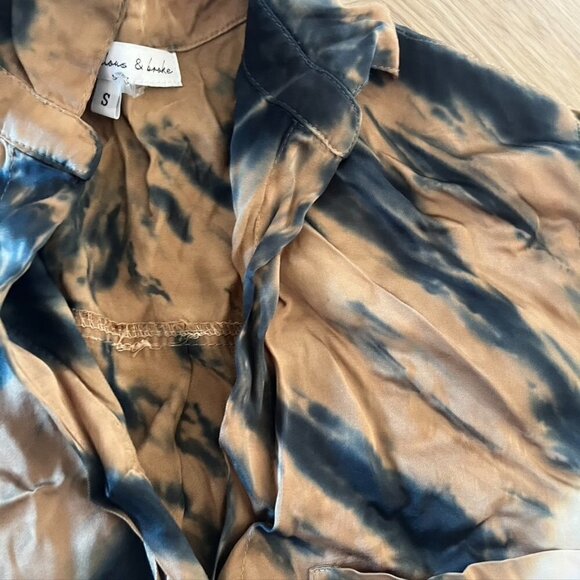 YOUNG FABULOUS & BROKE Womens Small Blue Brown Tie Dye Long Sleeve Button-Up Top - Picture 10 of 11